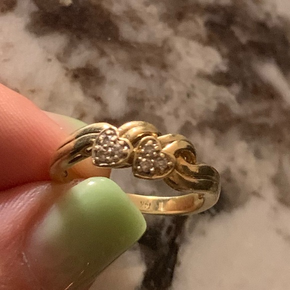 Vintage 14K Gold Diamond Double Heart Ring, Handmade, Stamped, Approx. Size 7.5 - Picture 7 of 10